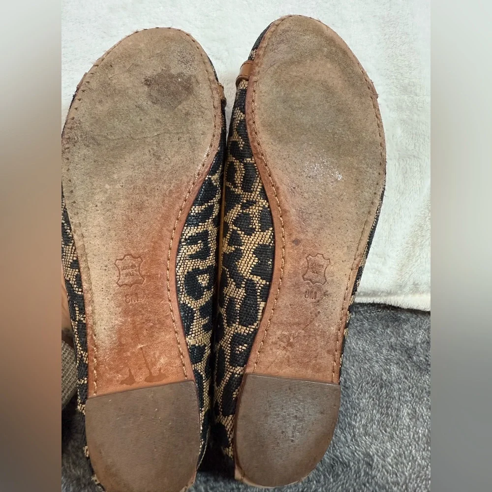 Tory Burch Leopard Print Aaden Raffia Ballet Flat size 8 animal print